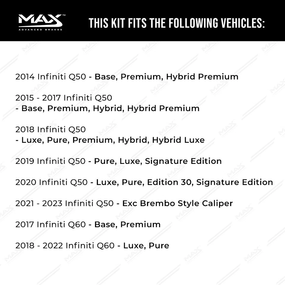 Front & Rear Drilled Brake Rotors + Pads for 2014-2023 Infiniti Q50 Q60 Foto 2 de 4
