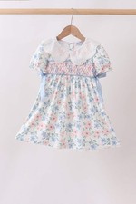 Blue Floral Smocked Dress