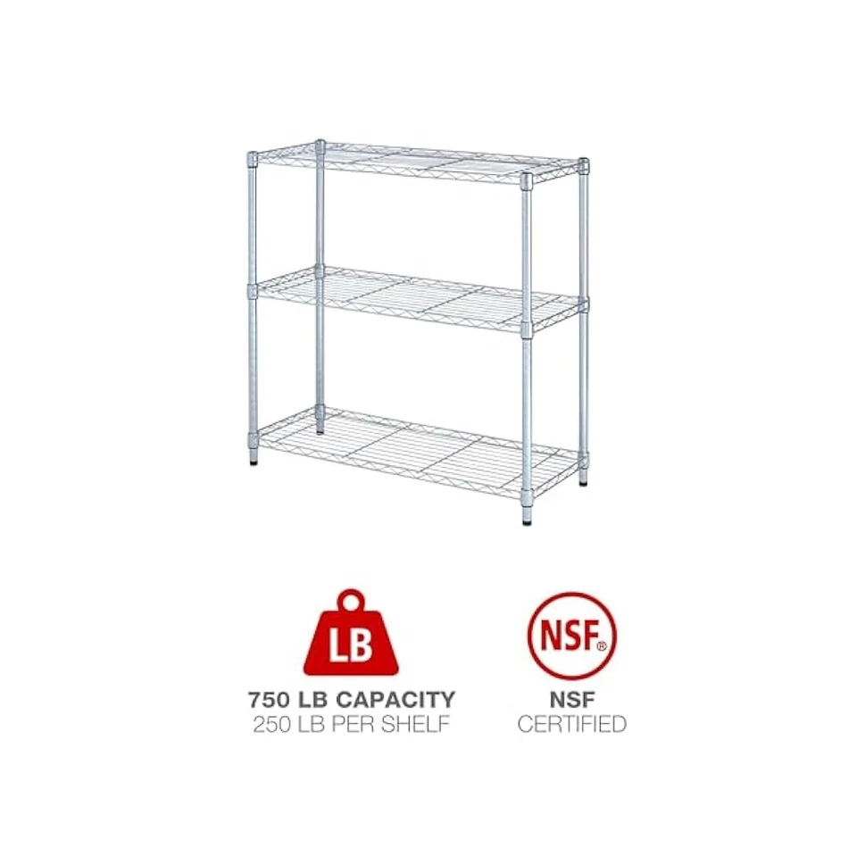 Wire Shelving Unit - Three-Shelf Residential, 36x14x36 Inch, Silver Finish - Image 4 of 4