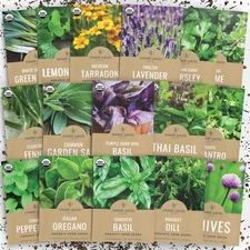 Organic Herb Seeds Variety Pack - 16 Individual Packs - 2025 Season - Basil C...