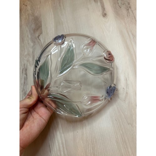 Mikasa Tivoli Crystal Salad Plates, Set of 3 Tulip Flower Design - Picture 5 of 5