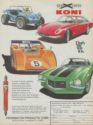 1971 Koni Shock Absorbers Ad Chevy Camaro Z28 Vintage Magazine Advertisement 71