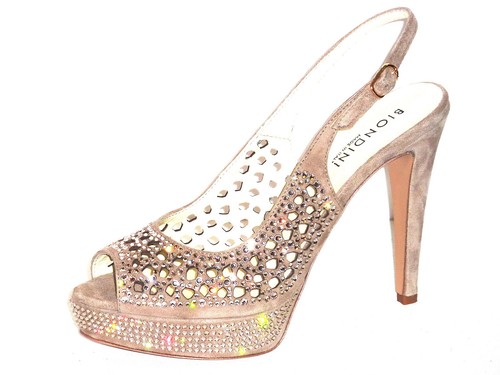 SANDALI DONNA SCARPE TACCHI ALTI PLATEAU PELLE NABUK TORTORA E SWAROVSKI n.  38 | eBay