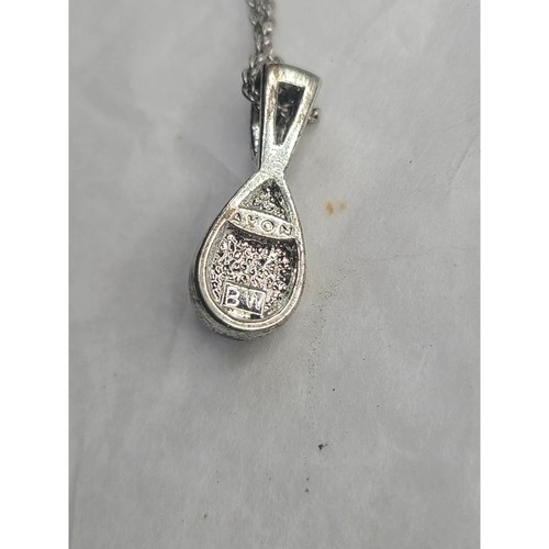 Vtg Avon Silvertone Pearlesque Y necklace Teardrop Faux Pearl crystal accents - Picture 5 of 6