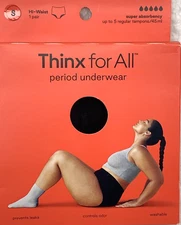 Thinx for All Period Underwear Hi-Waist - Super Absorbency - Sz Small Black
