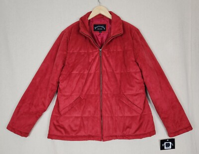 FOURTEEN ZERO Sheng Ji Fashion Womens Red Faux Suede Poly-Fill Coat sz 1X (NWT)