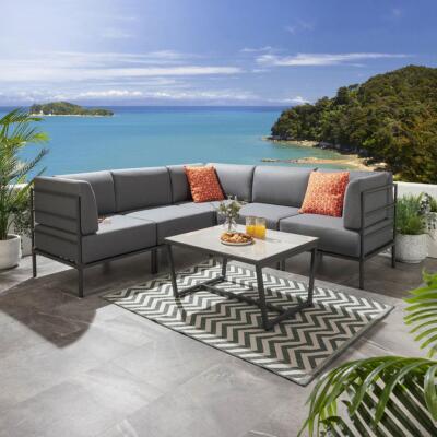 Modern Garden L-Shape Corner Sofa Seat Outdoor Patio Grey Aluminium  UK