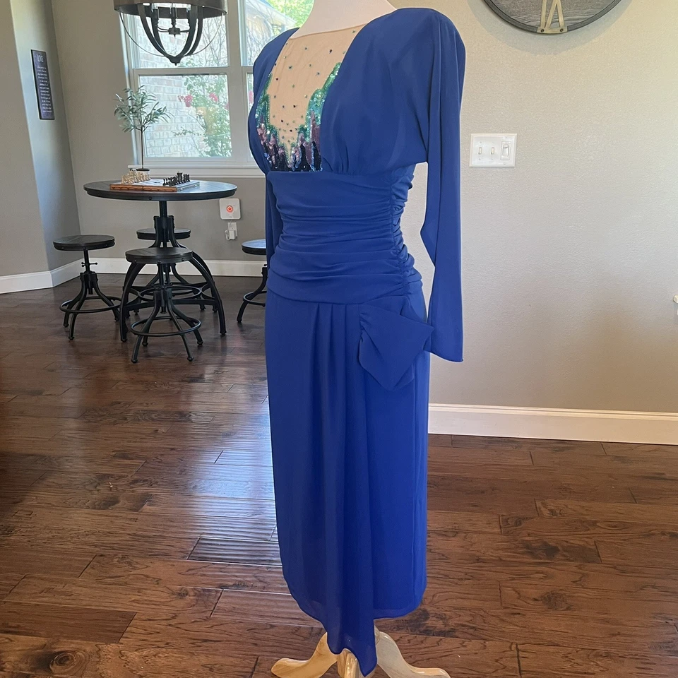 Vestido de Cóctel Eletra Casadei Años 80 De Colección 4 Vestido de Noche Azul Transparente Pecho Lentejuelas Foto 2 de 4