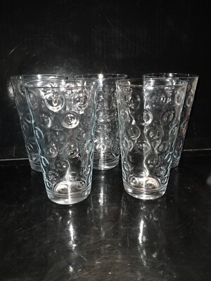 Set Of 5. Circleware Polka Dot Circle Tall Tumbler Drinking  Glasses 