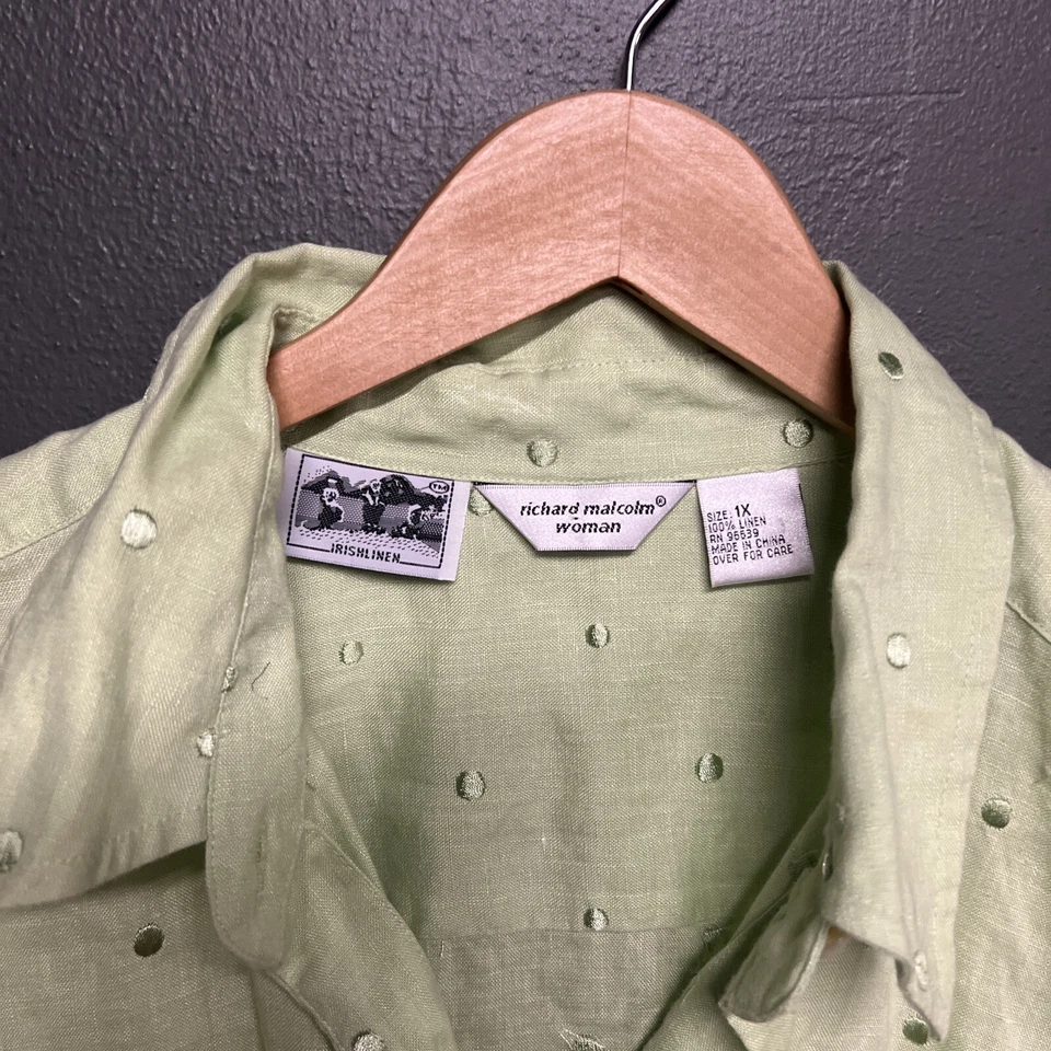 Top Richard Malcolm Mujer 1X Verde 100% Lino Irlandés Bordado Manga 3/4 Mamá Foto 2 de 4