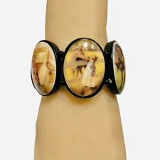 Western Stretch Bracelet Black Acrylic 6 Coated Art Images Children Horses