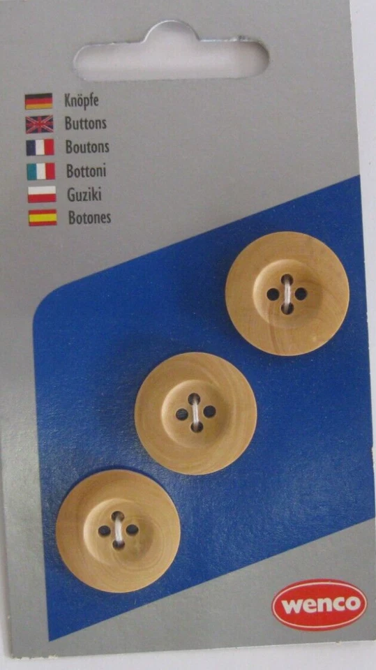 12 hochwertige Knöpfe Holz beige 22mm 2,2cm 4 Loch rund Wäscheknöpfe natur Buche - Bild 2 von 4