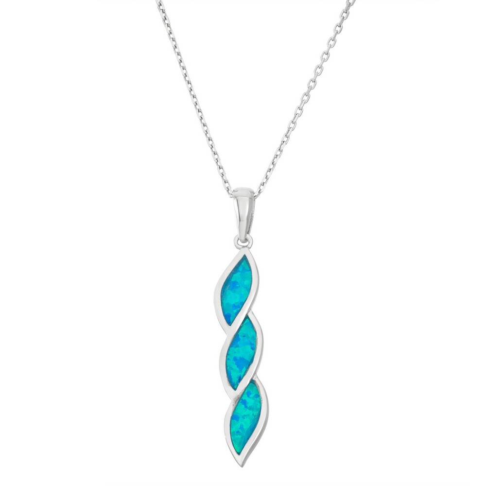 Women's Pendant Sterling Silver Blue Inlay Opal Wavy Twist with Bail