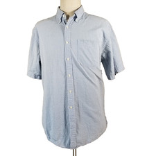 L.L. Bean seersucker shirt men's large Blue check classic preppy short sleeve