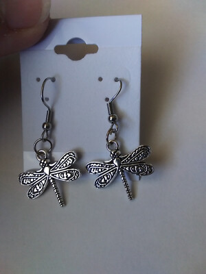 Silver Dragonfly Earrings Charms Stainless steel earwire