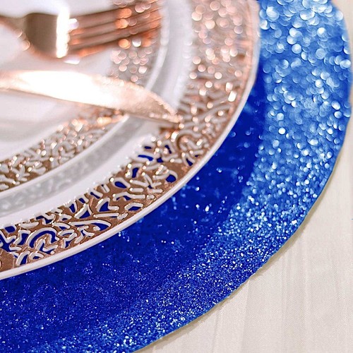 6 ROYAL BLUE 13" Round Glittered Faux Leather PLACEMATS Wedding Decorations - Picture 2 of 8