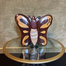 Butterfly Handcrafted Wooden Secret Jewelry Trinket Treasure Puzzle Box