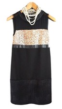 Rachel Roy XS Black Mini Dress sequined metallic retro Sheath Party Cocktail