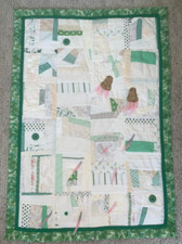 Handmade Quilted Wall Hanging or Child's Blanket Green White Pink 24 x 34 1/2"