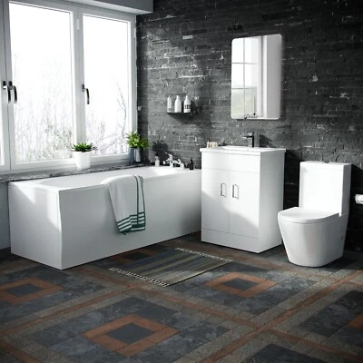 Nes Home Basin Vanity Unit & Close Coupled Toilet with Straight Edge Bath Suite