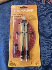 Fiskars Metal Bow Compass  Protractor Set Easy Read Numbers Pink