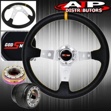 For 94-01 Integra Deep Dish Black Steering Wheel + Slim Quick Release + Adapter