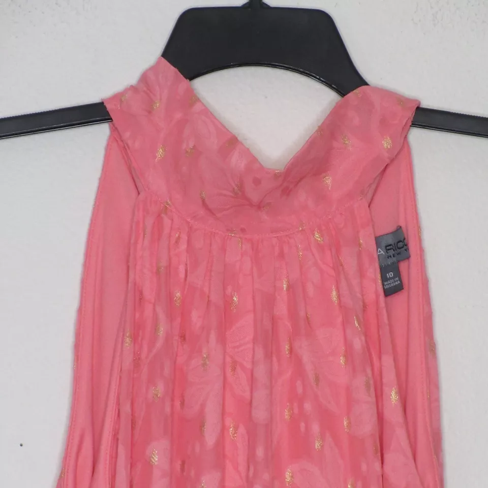 Donna Ricco Womens Halter Neck Tiered Sleeveless Tie Back Midi Dress Coral 10 B8 - Image 2 of 4