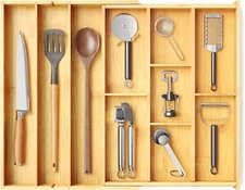 SpaceAid Bamboo Utensil Drawer Organizer with Labels, Kitchen Natural 