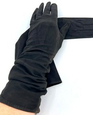 Gloves Goat Kid Leather 1950s Silk Lined Chevreaux Extra size 7 Charcoal Vtg