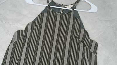 Entro Green/cream striped with sleeveless scalloped large dress | eBay Entro Green/cream striped with sleeveless scalloped large dress | eBay