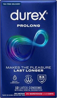 Durex Prolong Condoms with Delay Lubricant, Ribbed & Dotted Condoms for Men, 12