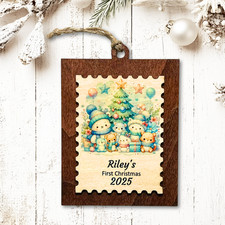 Personalized Vintage Wooden Baby's First Christmas Ornament - Cute Animals