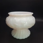 Vintage Opal Milk Glass Pedestal Vase With Ring Of Fire 5" Rose And Ivy Pattern