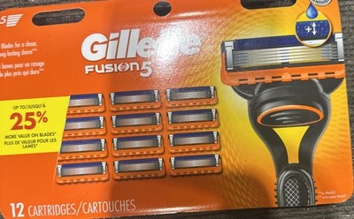 Gillette  Fusion 5 Razor Blades - 12 Refill Cartridges ~ Free Shipping ~ GENUINE