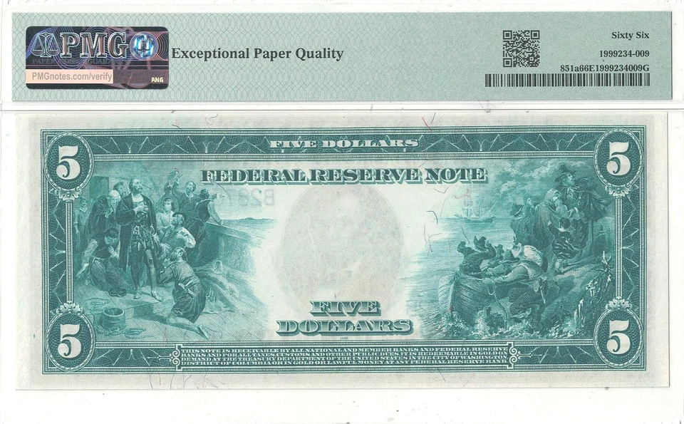 1914 $5 Federal Reserve Note Fr-851a PMG-66 EPQ - Image 3 of 3