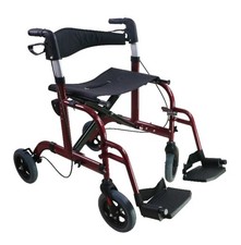2 in 1 Lightweight Aluminium 4 Wheels Rollator Transit Seated Wheel Chair RED
