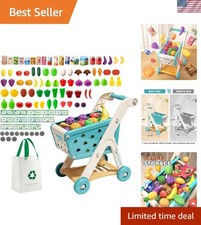 Deluxe 102-Piece Kids Shopping Cart Play Set with Realistic Food Toy Accessories