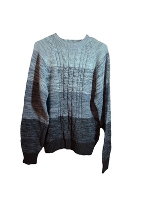 Vintage Chartwell Sweater Mens MED Blue Crewneck Pullover Blue Gray Striped