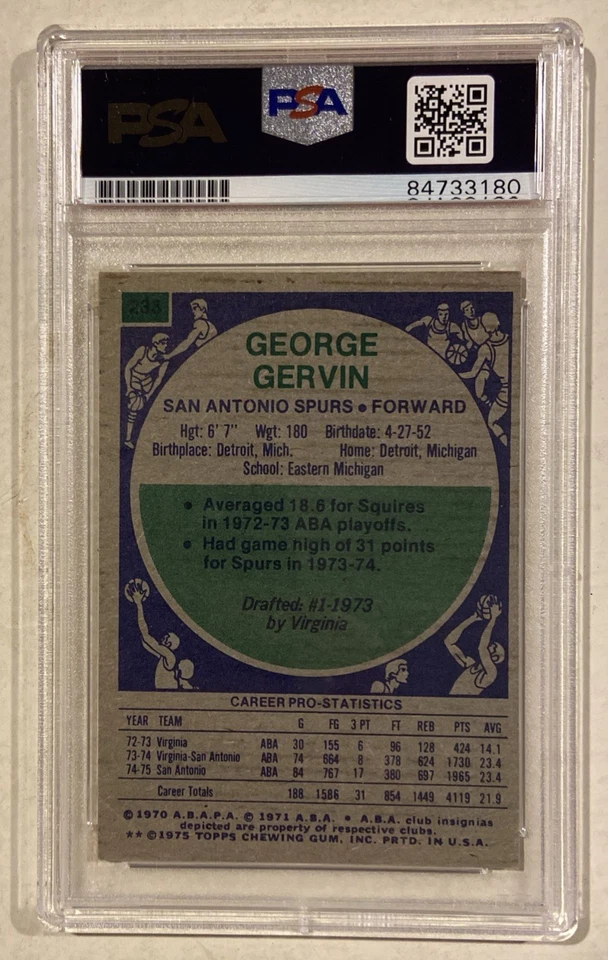 Tarjeta de baloncesto Topps 1975 firmada por George Gervin #233 certificada PSA/DNA 10 automática Foto 4 de 4