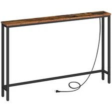 47.2" Narrow Console Table with Power Outlet, 5.9" Behind Couch Table with Ch...