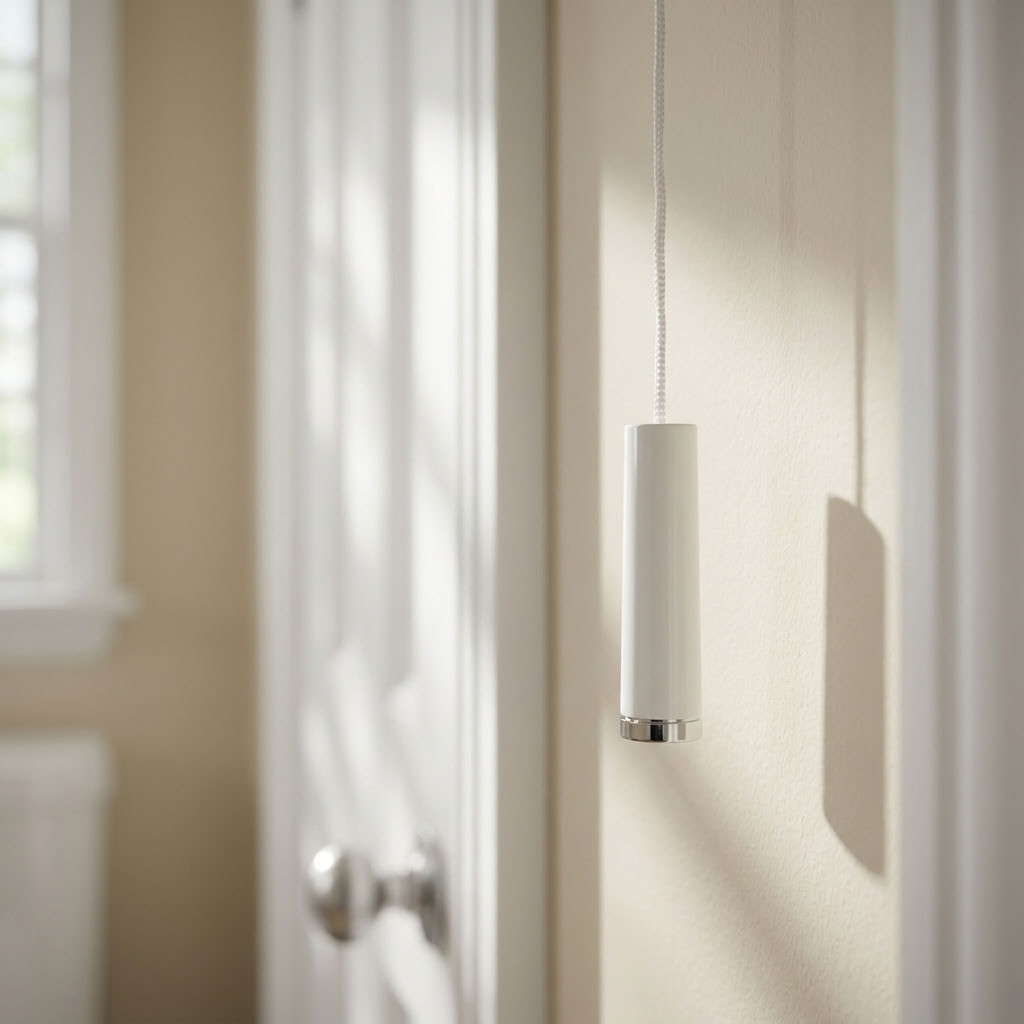 Croydex Modern White Bathroom Light Pull Cord Handle with Chrome Detail, 1m Cord