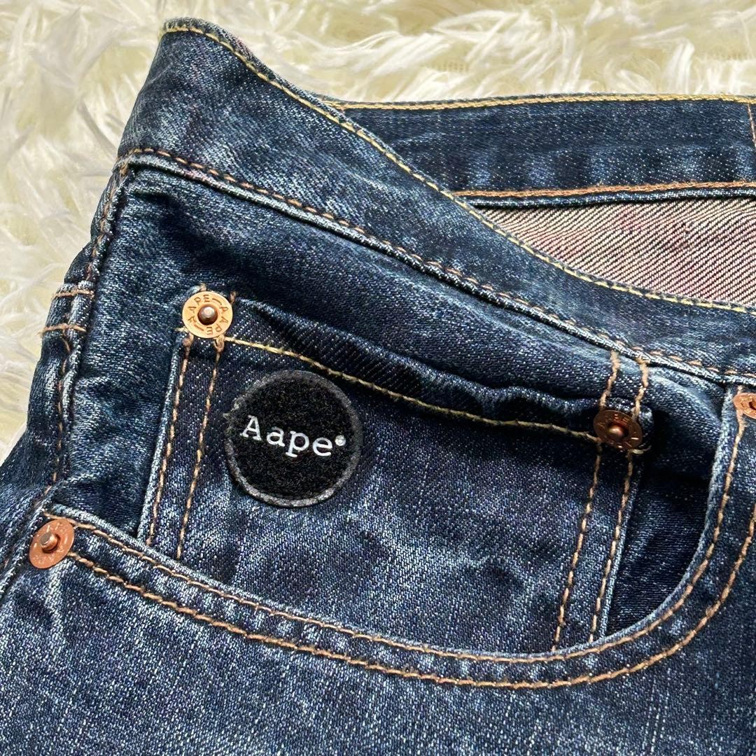 AAPE BY A BATHING APE Logo Print Denim Pants Jeans Navy W32 BA0226209 thumbnail 9