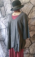 D Celli Tunika Gr. 1 44 46 48 Italy Lagenlook Leinen Oberteil Zipfel Batik Used 