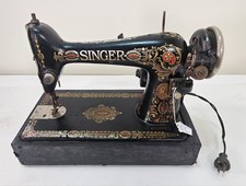 ANTIQUE SINGER SEWING MACHINE MODEL 66 'RED EYE', ELECTRIC, COFFIN CASE COMPLETE