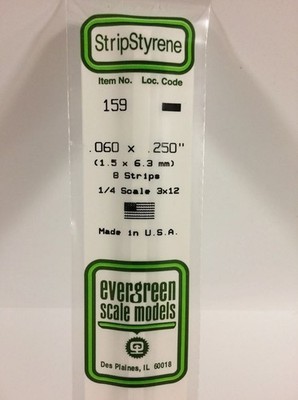 Evergreen 159 Plasticcart Strip 1,5x6,3x350mm (10) Polystyrene Vierkantprofile