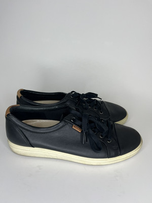 Ecco Lace Up Casual Shoes Sneakers Women Size 41 US 10 Black Leather Comfort