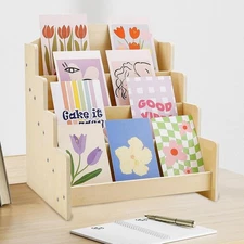 Wooden Card Display Stand Brochure Holder Stand 4 Tier Sports Cards Organizer