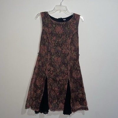 Disney Coco Floral Brown Red Green Sleeveless Lined L Ruffle Fit N Flare Dress