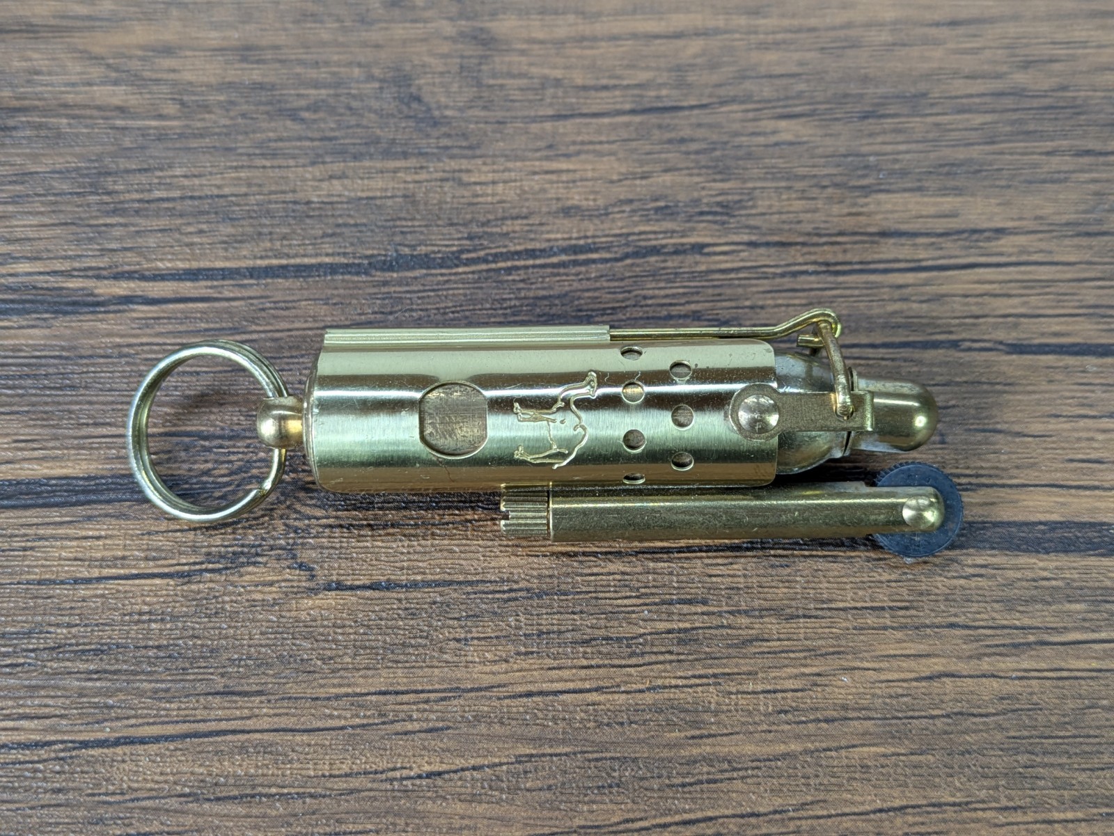 Vintage - 2¾" Unlite Joe Camel Brass Cigarette Lighter, Keyring Trench Style
