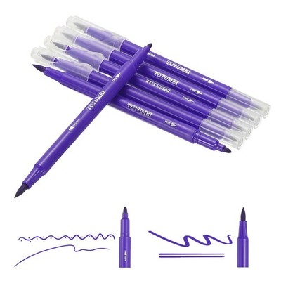 Dual Brush Markers, Deep Purple Fine and Brush Tip Pen for Coloring, 6 Pcs